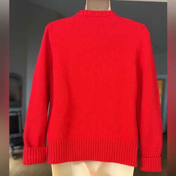 J. Crew Lambs Wool Blend Red Eyelet Aran Cable Knit Crew Neck Sweater, Sz M - Picture 6 of 13